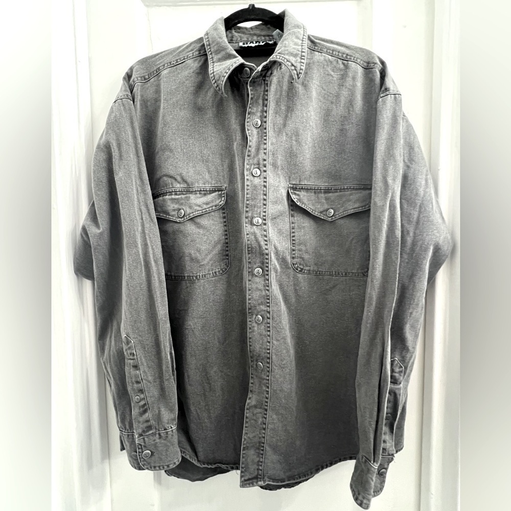 Badge Men’s‎ oversized twill long sleeve shirt, gray size L